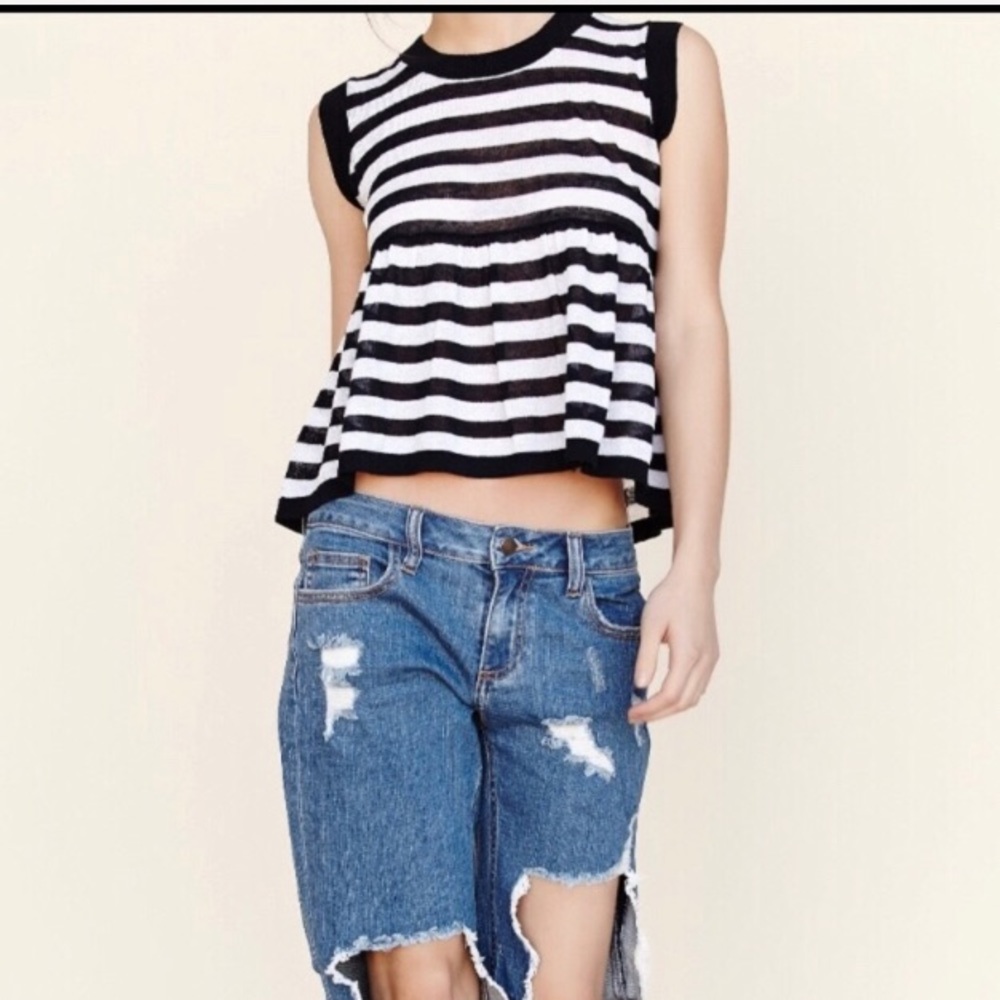 Pleated & Striped Flowy Cropped Top - Sleeveless Semi-Sheer